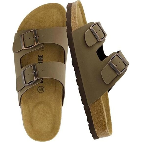 Cushionaire Cork Footbed Sandals Women Slip On Arch Support Double Buckle - Picture 7 of 7